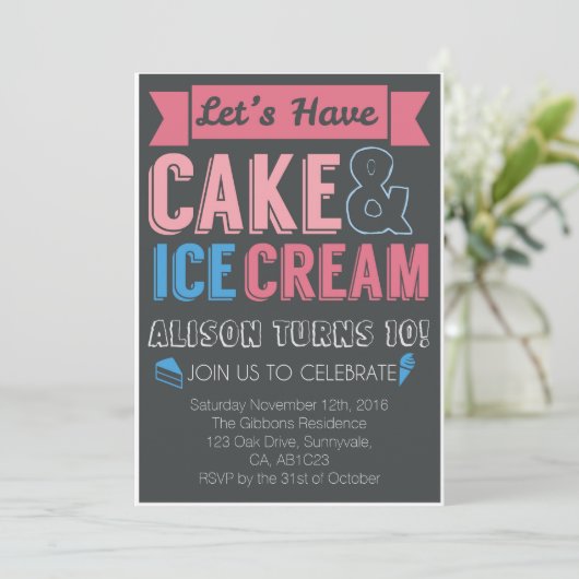 子供の誕生日パーティーケーキアイスクリーム招待状 招待状 (スタンド正面)