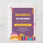 子供の誕生日パーティーケーキ及びギフトデザイン誕生日 招待状 (正面)