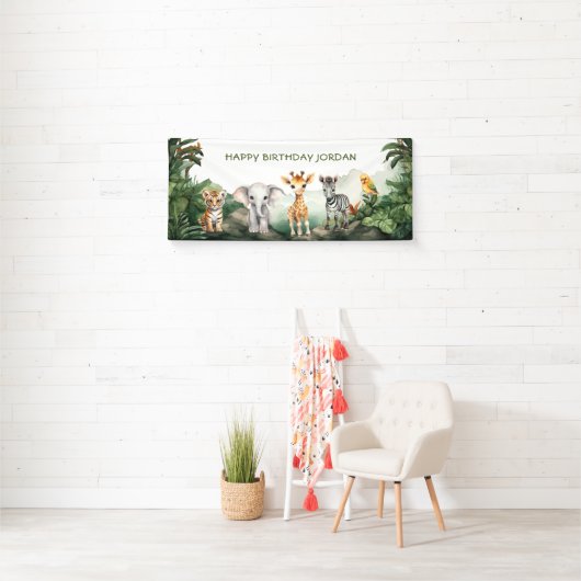 子供の誕生日パーティージャングルサファリアニマルズfor Boy 横断幕 (インサイチュ)