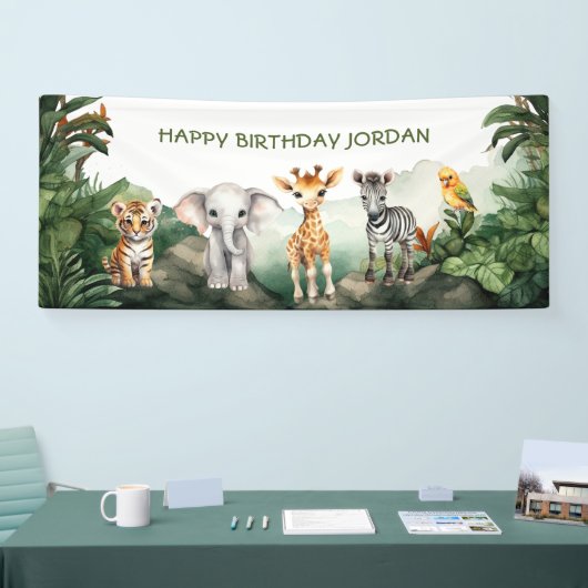 子供の誕生日パーティージャングルサファリアニマルズfor Boy 横断幕 (トレードショー)