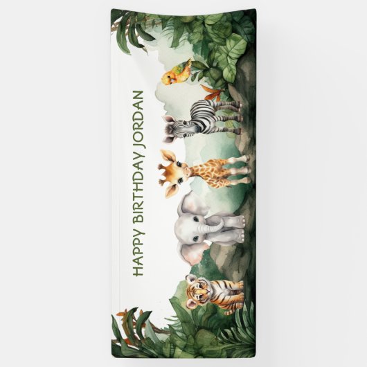 子供の誕生日パーティージャングルサファリアニマルズfor Boy 横断幕 (縦)