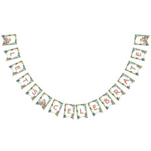 子供の誕生日パーティージャングルサファリ動物のための女の子 バンティングフラッグ (全)