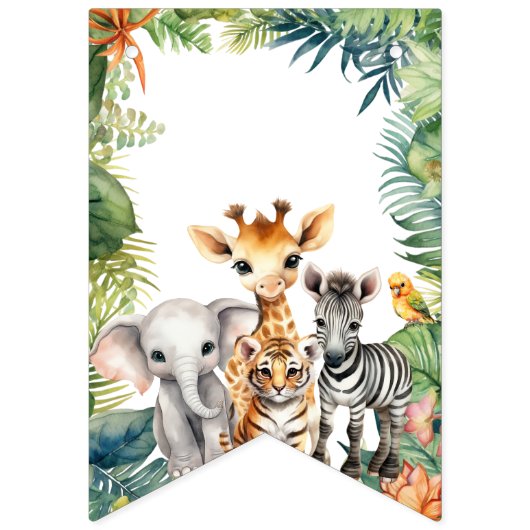 子供の誕生日パーティージャングルサファリ動物のための女の子 バンティングフラッグ (第1の旗)