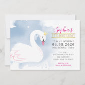 子供の誕生日パーティースかわいらしワンプリンセス金ゴールドブルー 招待状 (正面)