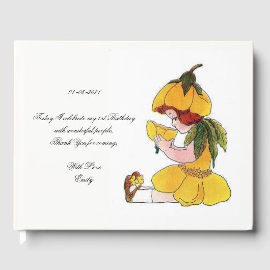 子供の誕生日パーティーバターカップキュートフラワーガール ゲストブック (正面)