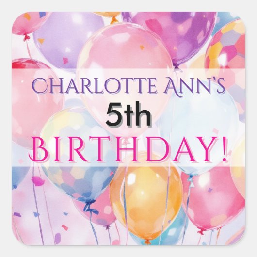 子供の誕生日パーティーバルーン優先供給 スクエアシール (正面)