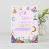 子供の誕生日パーティーマーメイドテーマ カラフル 招待状 (スタンド正面)