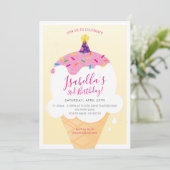 子供の誕生日パーティーレトロなアイスクリームコーンイエロー 招待状 (スタンド正面)