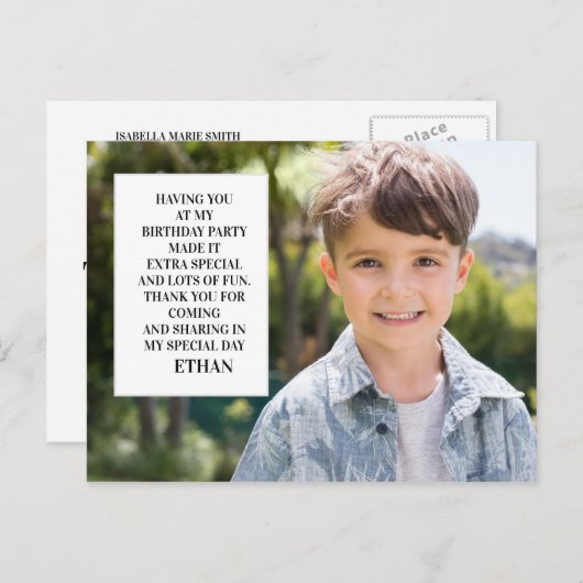 子供の誕生日パーティー写真ありがとう ポストカード (正面/裏面)