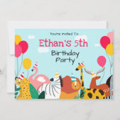 子供の誕生日パーティー招待動物バルーン 招待状 (正面)