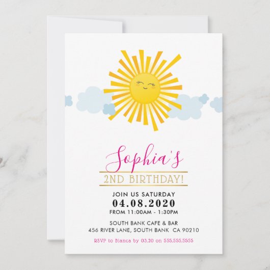 子供の誕生日パーティー招待状かわいいかわいい笑顔の太陽 招待状 (正面)