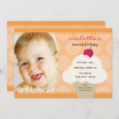 子供の誕生日パーティー招待状かわいいアイスクリームコーン 招待状 (正面/裏面)