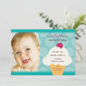 子供の誕生日パーティー招待状かわいいアイスクリームコーン 招待状 (スタンド正面)