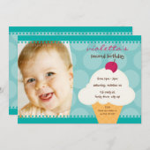 子供の誕生日パーティー招待状かわいいアイスクリームコーン 招待状 (正面/裏面)