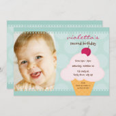 子供の誕生日パーティー招待状かわいいアイスクリームコーン 招待状 (正面/裏面)