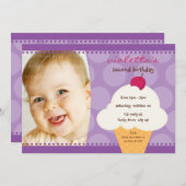 子供の誕生日パーティー招待状かわいいアイスクリームコーン 招待状 (正面/裏面)