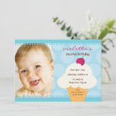 子供の誕生日パーティー招待状かわいいアイスクリームコーン 招待状 (スタンド正面)