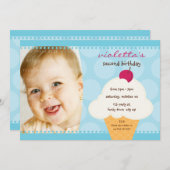 子供の誕生日パーティー招待状かわいいアイスクリームコーン 招待状 (正面/裏面)