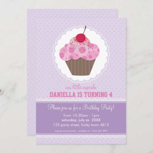 子供の誕生日パーティー招待状かわいいカップケーキデザイン 招待状 (正面/裏面)