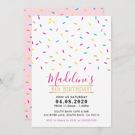 子供の誕生日パーティー招待状かわいいカラフルふりかけ 招待状 (正面/裏面)