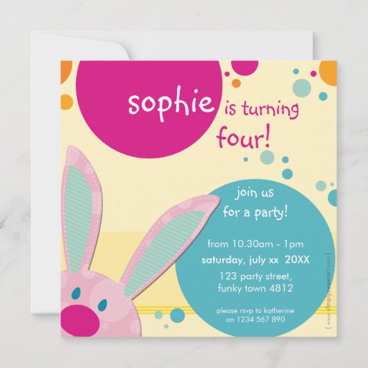 子供の誕生日パーティー招待状かわいいバニーのののぞき 招待状 (裏面)