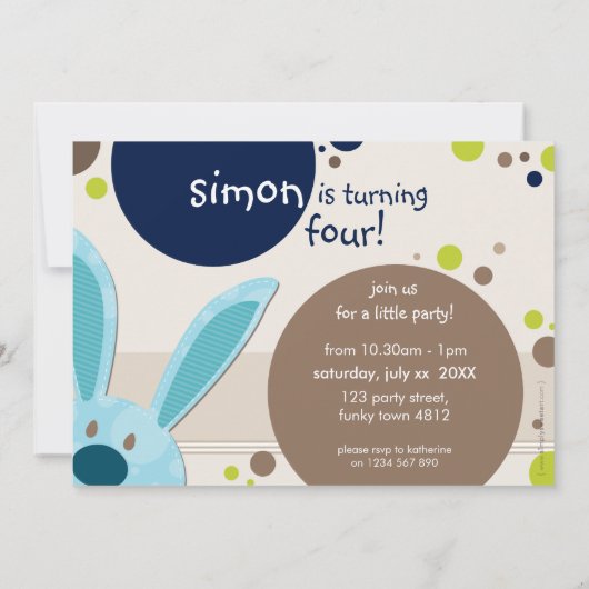 子供の誕生日パーティー招待状かわいいバニーのののぞき 招待状 (裏面)