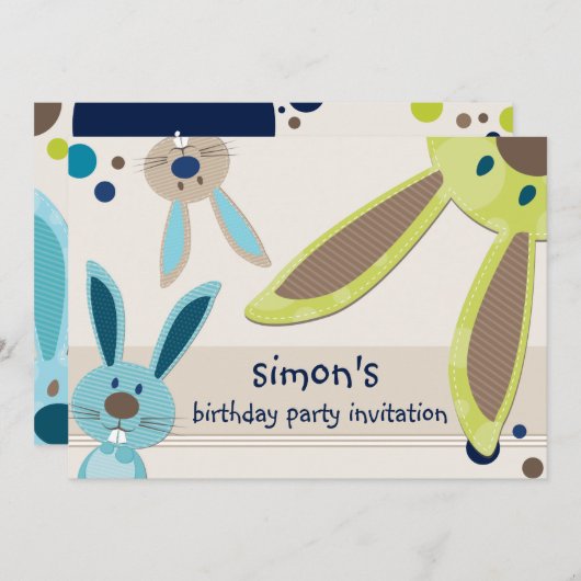 子供の誕生日パーティー招待状かわいいバニーのののぞき 招待状 (正面/裏面)