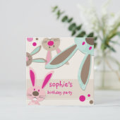 子供の誕生日パーティー招待状かわいいバニーのののぞき 招待状 (スタンド正面)