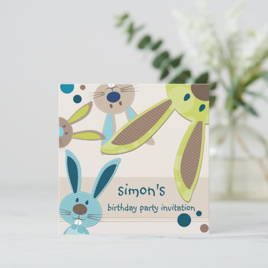 子供の誕生日パーティー招待状かわいいバニーのののぞき 招待状 (スタンド正面)