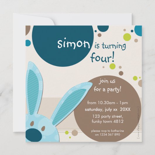 子供の誕生日パーティー招待状かわいいバニーのののぞき 招待状 (裏面)