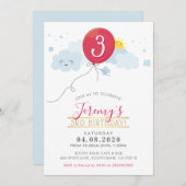 子供の誕生日パーティー招待状かわいい赤いバルーン雲 招待状 (正面/裏面)