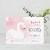 子供の誕生日パーティー招待状スワンプリンセス金ゴールドピンク 招待状 (スタンド正面)