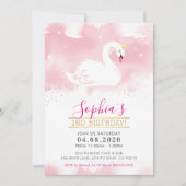 子供の誕生日パーティー招待状スワンプリンセス金ゴールドピンク 招待状 (正面)