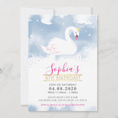 子供の誕生日パーティー招待状スワンプリンセス金ゴールドブルー 招待状 (正面)