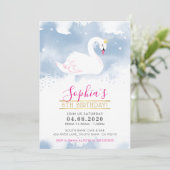 子供の誕生日パーティー招待状スワンプリンセス金ゴールドブルー 招待状 (スタンド正面)