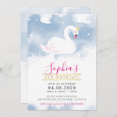 子供の誕生日パーティー招待状スワンプリンセス金ゴールドブルー 招待状 (正面/裏面)