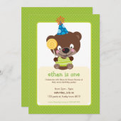 子供の誕生日パーティー招待状テディベア棒つきキャンデー 招待状 (正面/裏面)