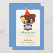 子供の誕生日パーティー招待状テディベア棒つきキャンデー 招待状 (正面/裏面)