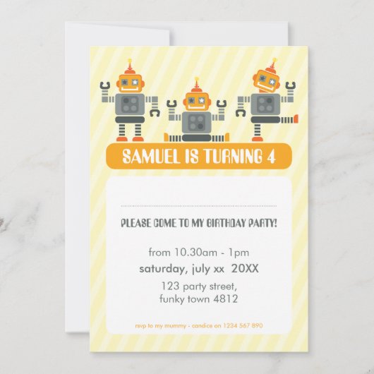 子供の誕生日パーティー招待状モダンロボット 招待状 (正面)