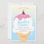 子供の誕生日パーティー招待状レトロアイスクリームコーン 招待状 (正面)