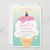 子供の誕生日パーティー招待状レトロアイスクリームコーン 招待状 (正面)