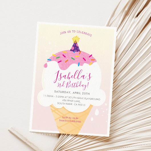 子供の誕生日パーティー招待状レトロアイスクリームコーン 招待状