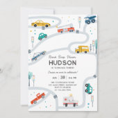 子供の誕生日パーティー招待状（車のテーマ） 招待状 (正面)