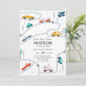 子供の誕生日パーティー招待状（車のテーマ） 招待状 (スタンド正面)