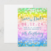 子供の誕生日パーティー日付ユニコーンレインボーを保存 案内ポストカード (正面/裏面)