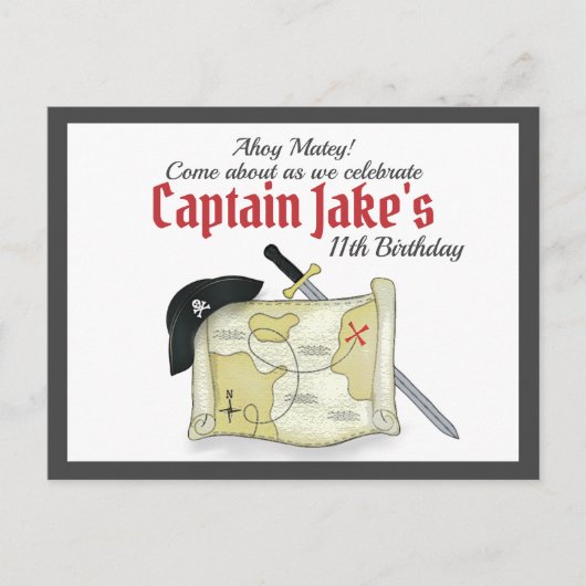 子供の誕生日パーティー海賊の招待状 ポストカード (正面)