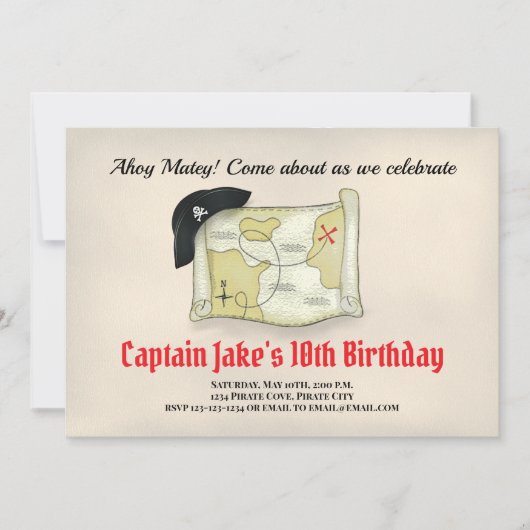 子供の誕生日パーティー海賊クールテンプレート 招待状 (正面)