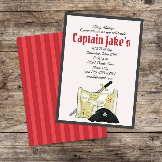 子供の誕生日パーティー海賊地図 ファンシー かわいい 招待状