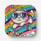 子供の誕生日パーティー猫マンガ ペーパープレート (正面)