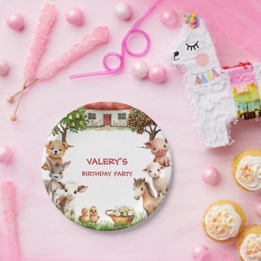 子供の誕生日パーティー農場動物のための女の子 ペーパープレート (パーティー)